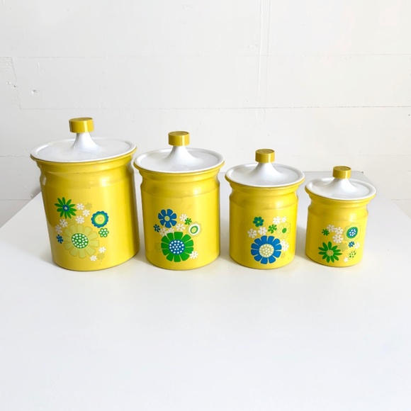 SOLD Vintage Kromex Canister Set Yellow Flowers - Picture 2 of 13